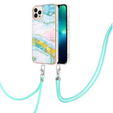 iPhone 13 Pro Marble Hybrid Case w. Adjustable Strap - Blue