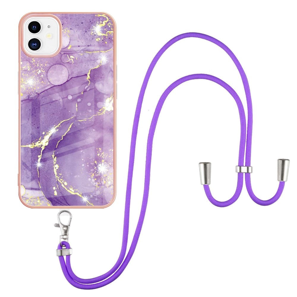 iPhone 11 Marble Hybrid Case w. Adjustable Strap - Rose Purple