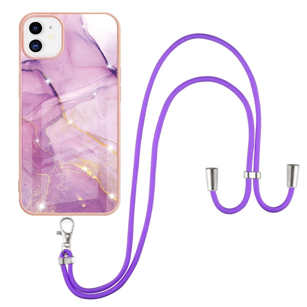 iPhone 11 Marble Hybrid Case w. Adjustable Strap - Purple