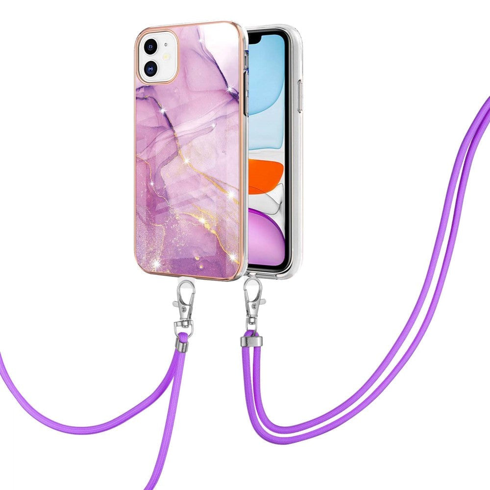 iPhone 11 Marble Hybrid Case w. Adjustable Strap - Purple