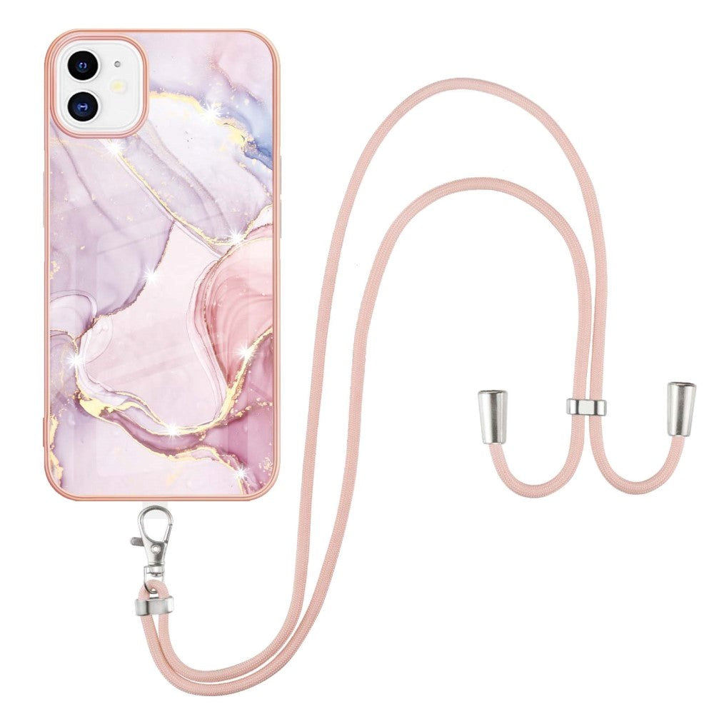 iPhone 11 Marble Hybrid Case w. Adjustable Strap - Pink