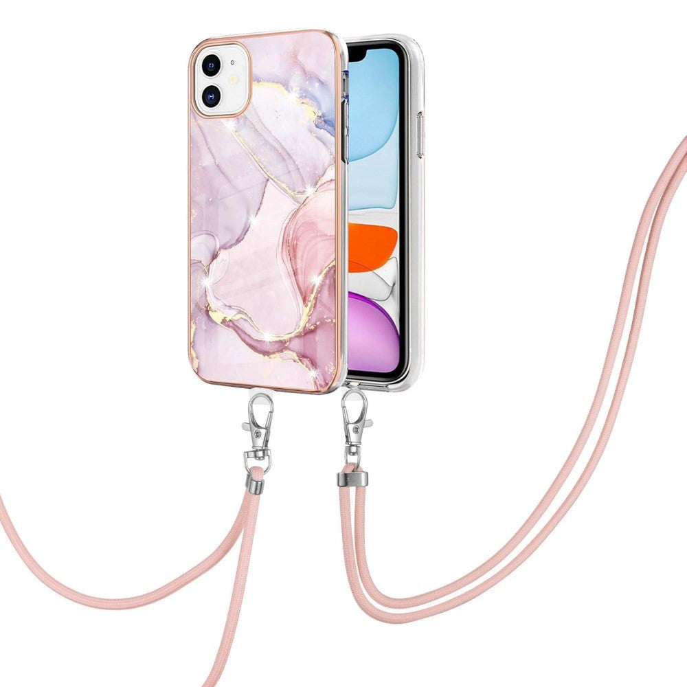 iPhone 11 Marble Hybrid Case w. Adjustable Strap - Pink