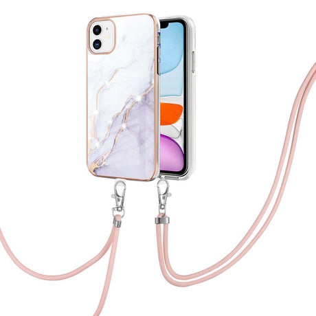 iPhone 11 Marble Hybrid Case w. Adjustable Strap - White