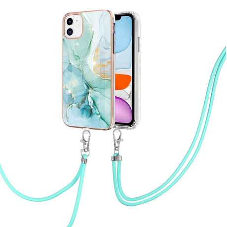 iPhone 11 Marble Hybrid Case w. Adjustable Strap - Green