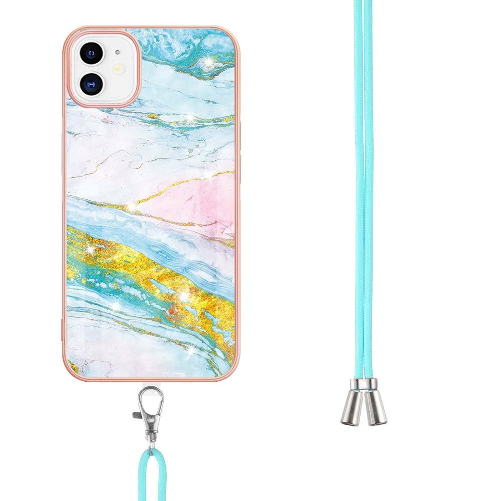 iPhone 11 Marble Hybrid Case w. Adjustable Strap - Blue