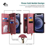 iPhone 12 / 12 Pro MEGSHI Leather Flip Case w. Magnetic Wallet - Red