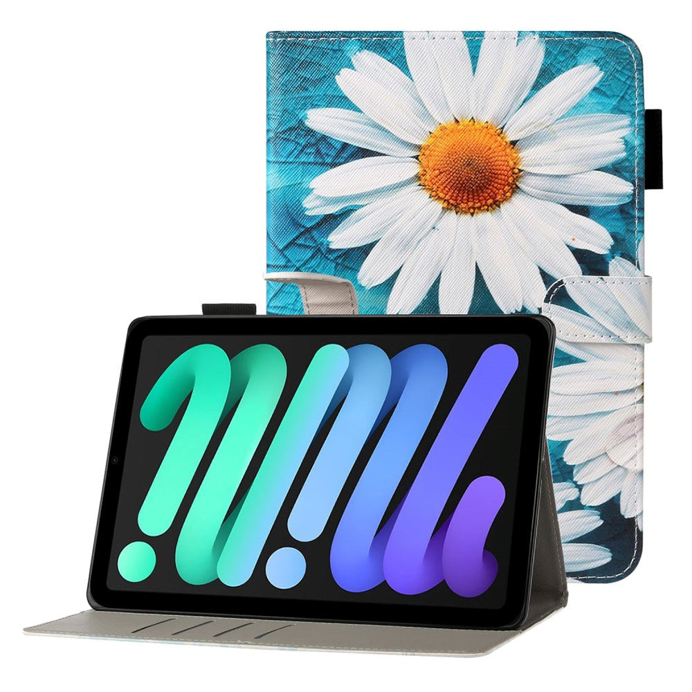 iPad Mini (2024 / 2021) Leather Case w. Stand & Card Pockets - Marguerite Flower