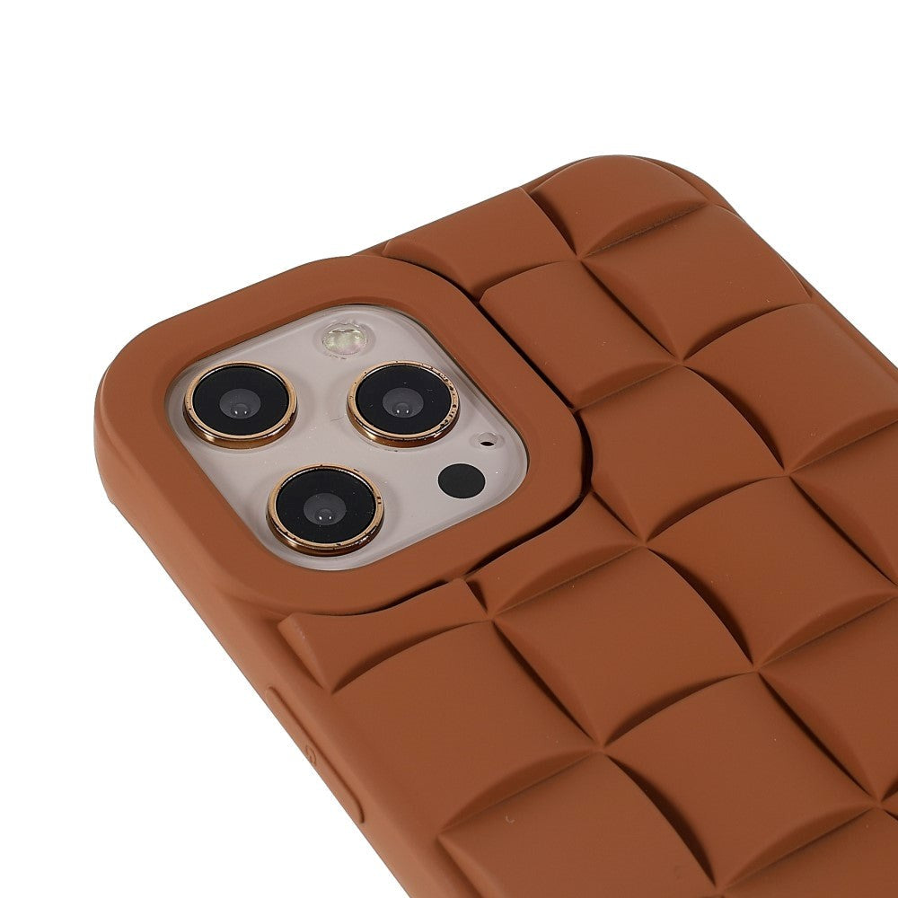 iPhone 13 Pro Grid Texture Silicone Case - Brown