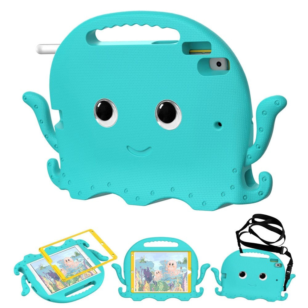 iPad 10.2" (2021 / 2020 / 2019) / iPad Pro 10.5 / iPad Air (2019) EVA Children's cover with Shoulder Strap - Octopus Theme - Turquoise