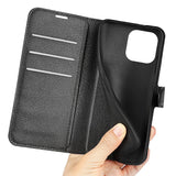 iPhone 14 Pro Max Litchi Leather Flip case with Card Holder and Magnetic Close - Black