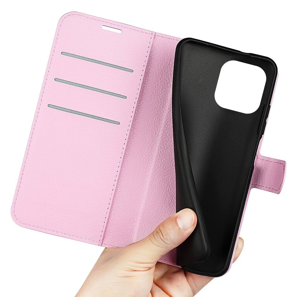 iPhone 14 Pro Max Litchi Leather Flip case with Card Holder and Magnetic Close - Light Pink