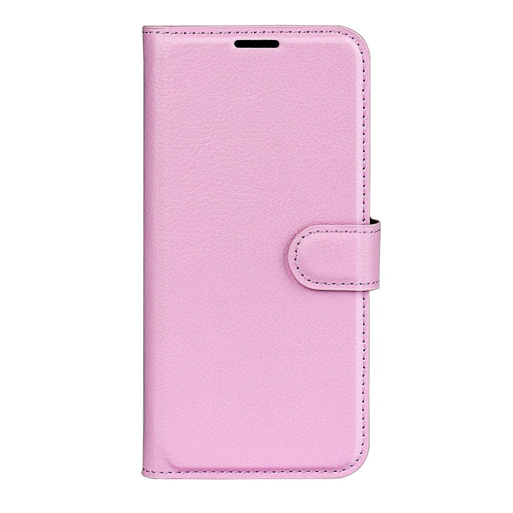 iPhone 14 Pro Max Litchi Leather Flip case with Card Holder and Magnetic Close - Light Pink