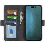 iPhone 14 Pro Leather Wallet Case & Magnetic Lock - Black