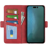 iPhone 14 Pro Leather Wallet Case & Magnetic Lock - Red