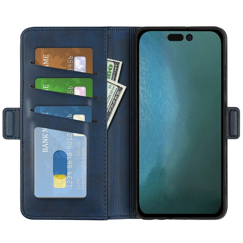 iPhone 14 Pro Leather Wallet Case & Magnetic Lock - Blue