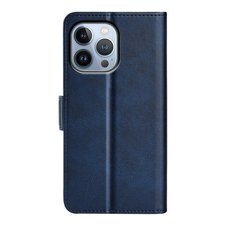 iPhone 14 Pro Leather Wallet Case & Magnetic Lock - Blue