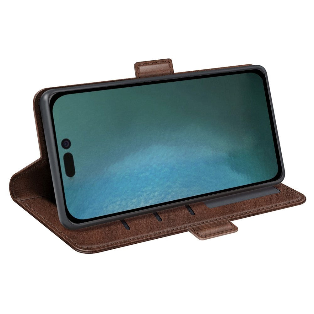 iPhone 14 Pro Leather Wallet Case & Magnetic Lock - Dark Brown