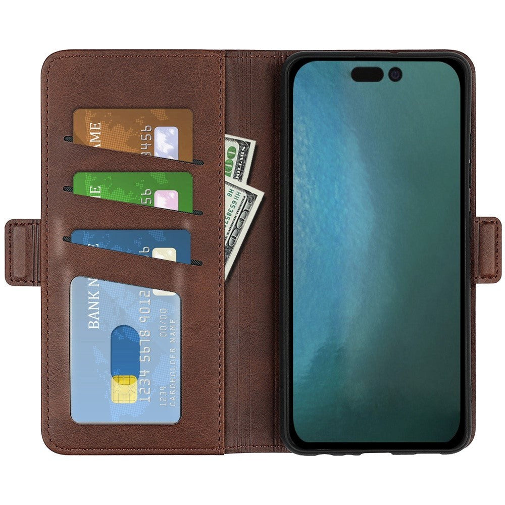 iPhone 14 Pro Leather Wallet Case & Magnetic Lock - Dark Brown