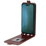 iPhone 14 Pro vertical Flip Leather Case w. Card Holder - Brown