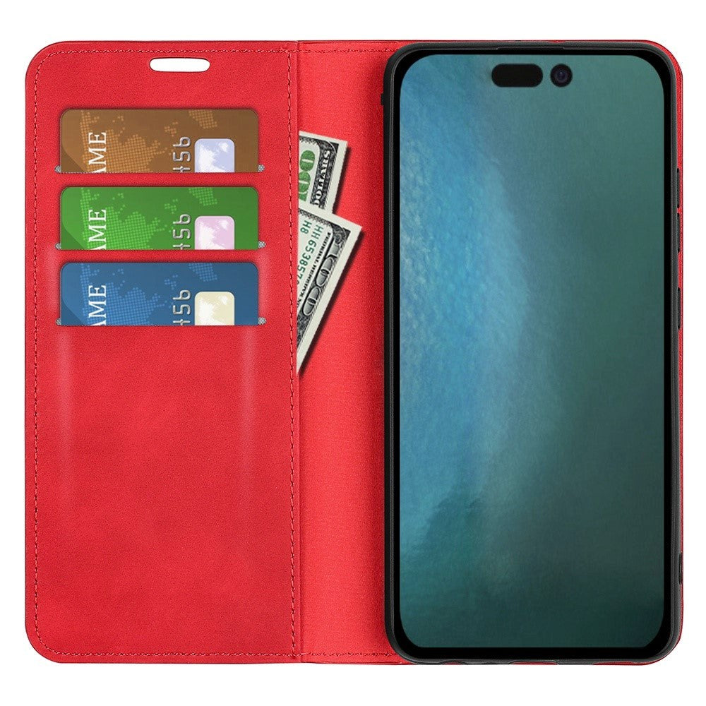 iPhone 14 Pro Leather Wallet Flip Case & Magnetic Lock - Red