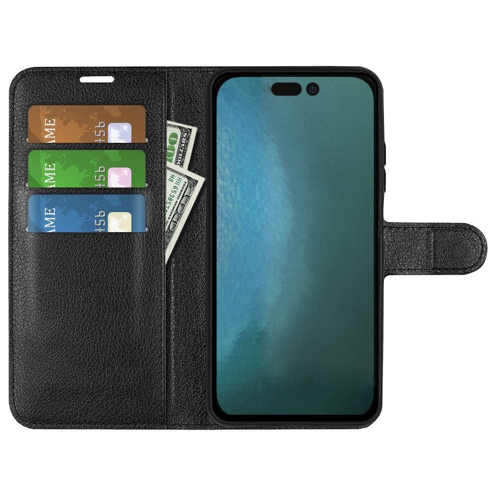 iPhone 14 PU Litchi Leather Flip Case with Wallet & Stand Function - Black