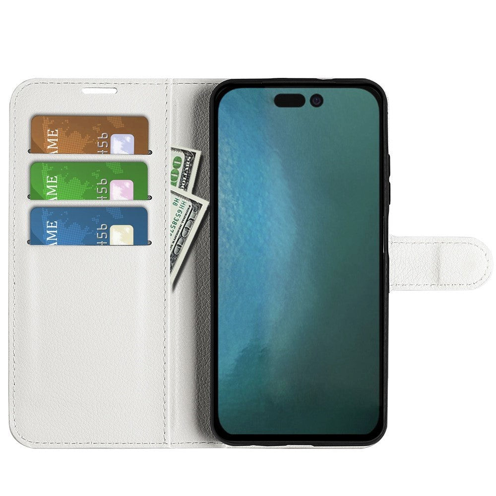 iPhone 14 PU Litchi Leather Flip Case with Wallet & Stand Function - White