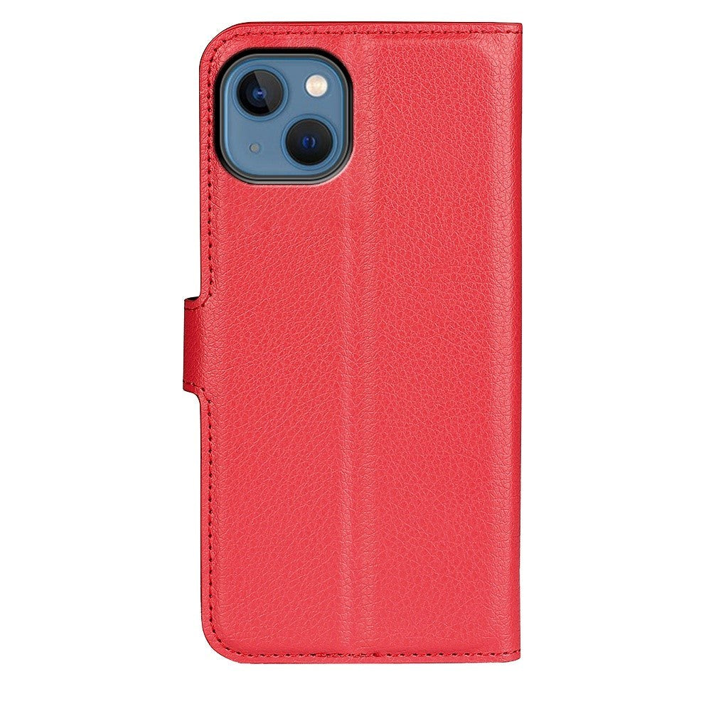 iPhone 14 PU Litchi Leather Flip Case with Wallet & Stand Function - Red