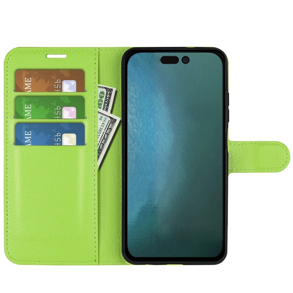 iPhone 14 PU Litchi Leather Flip Case with Wallet & Stand Function - Green