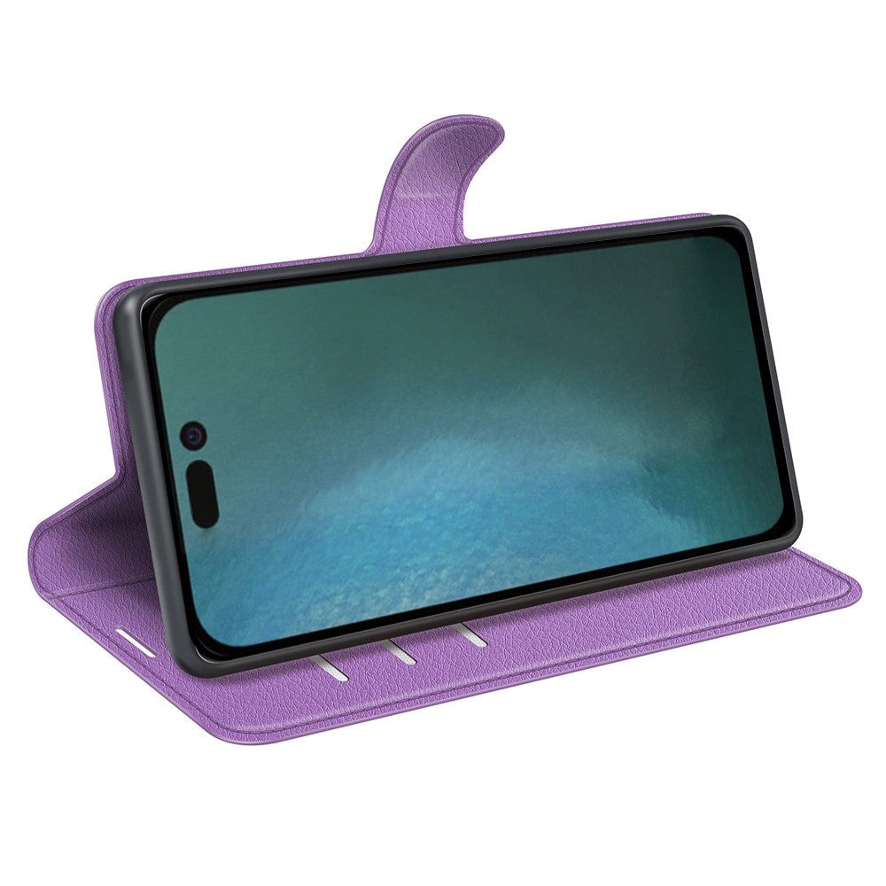 iPhone 14 PU Litchi Leather Flip Case with Wallet & Stand Function - Purple