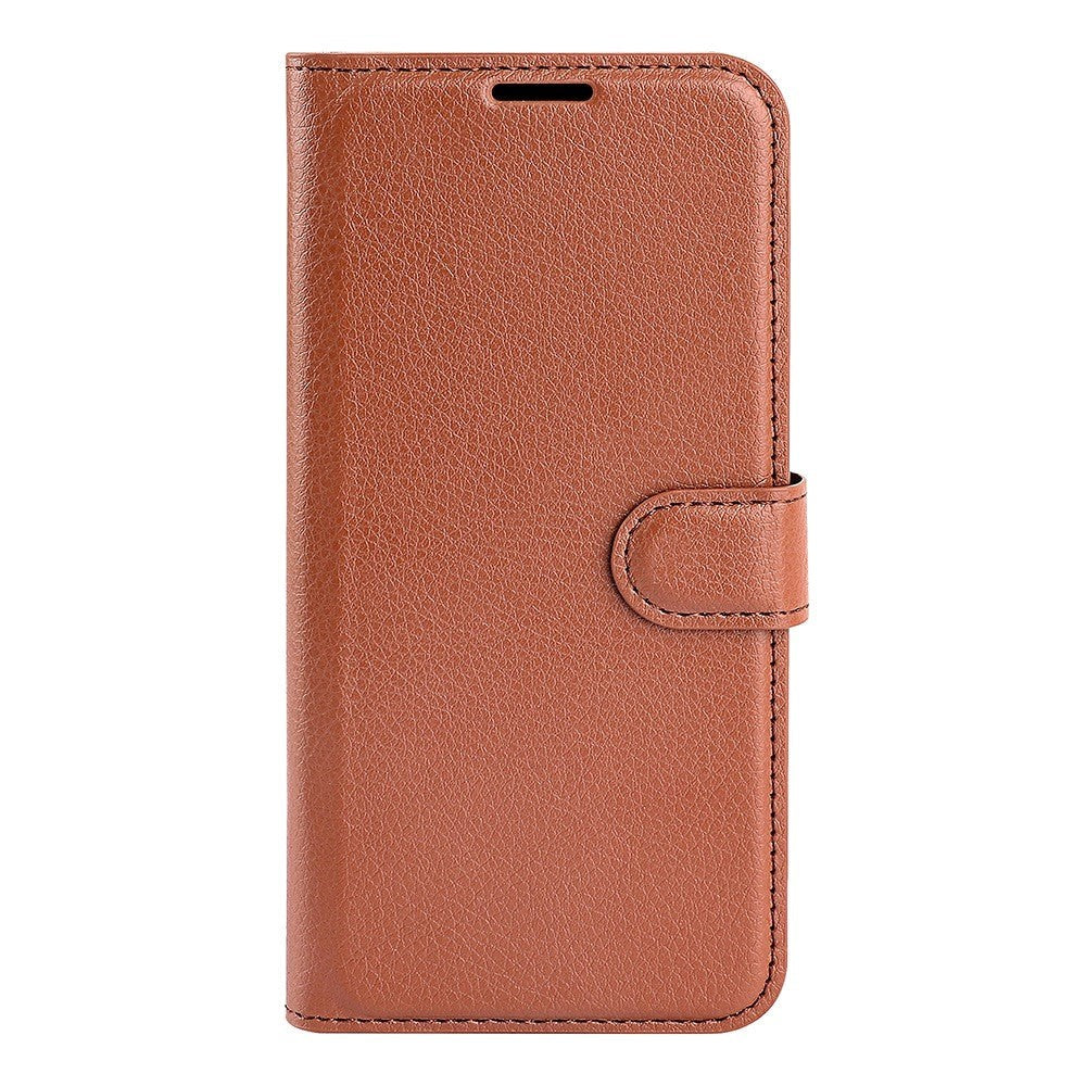 iPhone 14 PU Litchi Leather Flip Case with Wallet & Stand Function - Brown