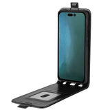 iPhone 14 Vertical Flip Leather Case w. Card Holder - Black