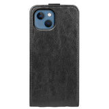 iPhone 14 Vertical Flip Leather Case w. Card Holder - Black