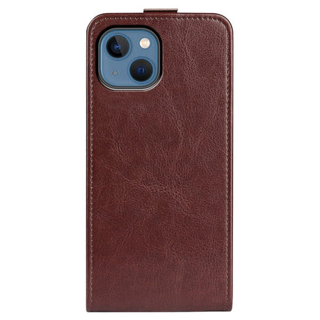 iPhone 14 Vertical Flip Leather Case w. Card Holder - Brown