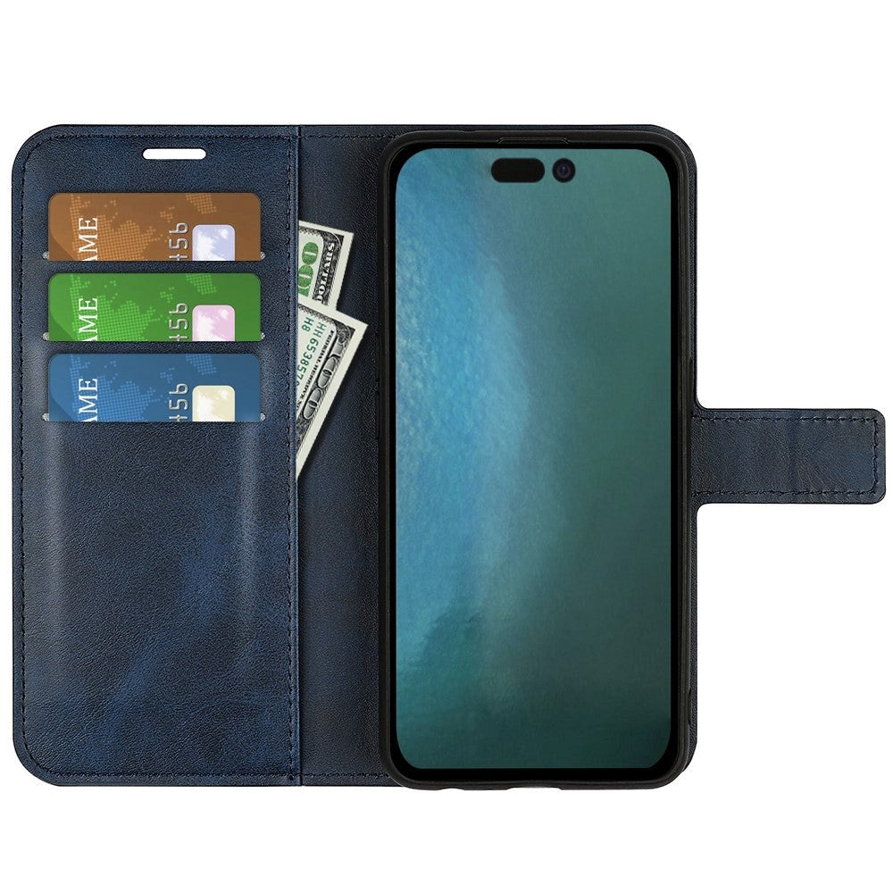 iPhone 14 Plus Leather Cover w. Card Holder & Magnetic Closure - Blue