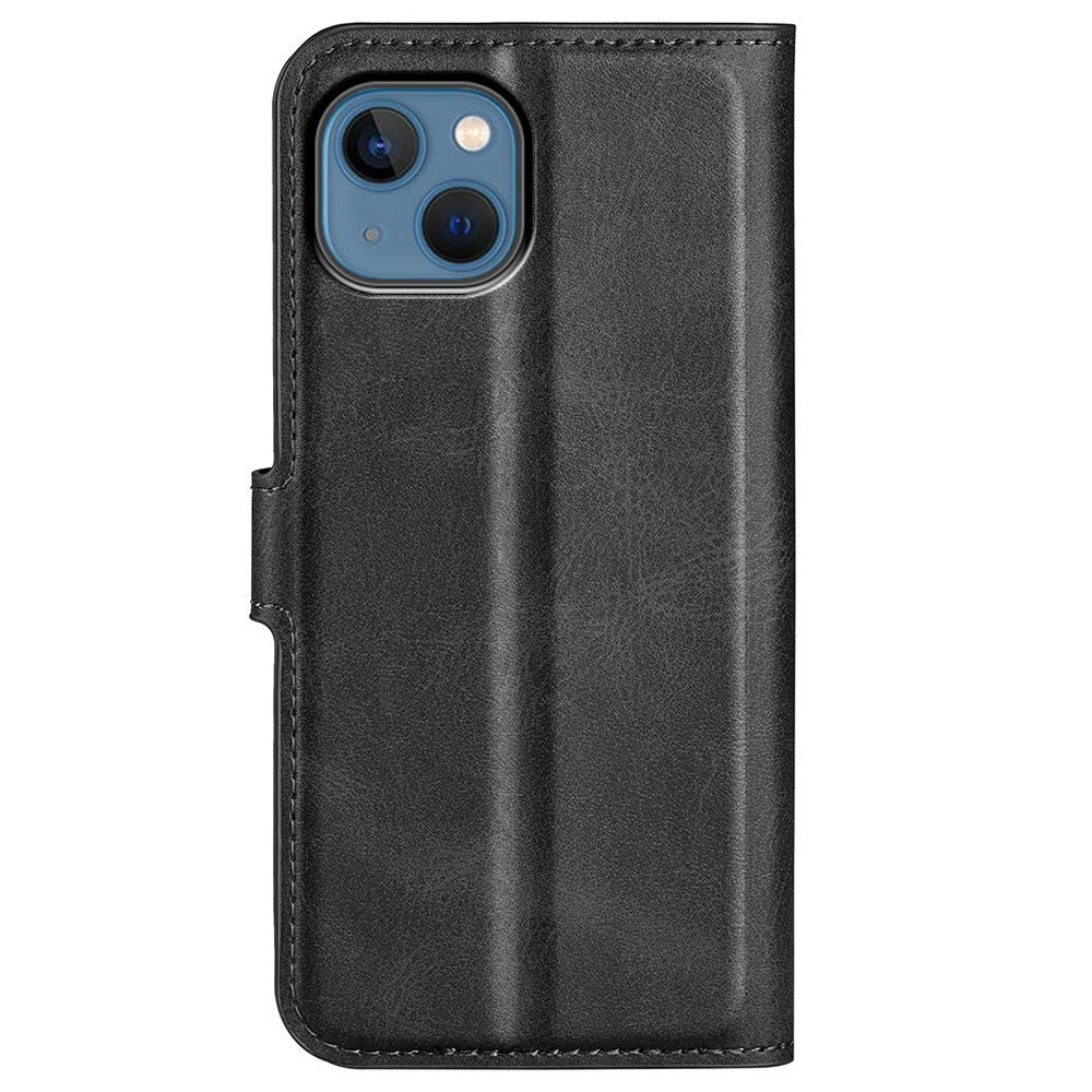 iPhone 14 Plus Leather Cover w. Card Holder & Magnetic Closure - Black