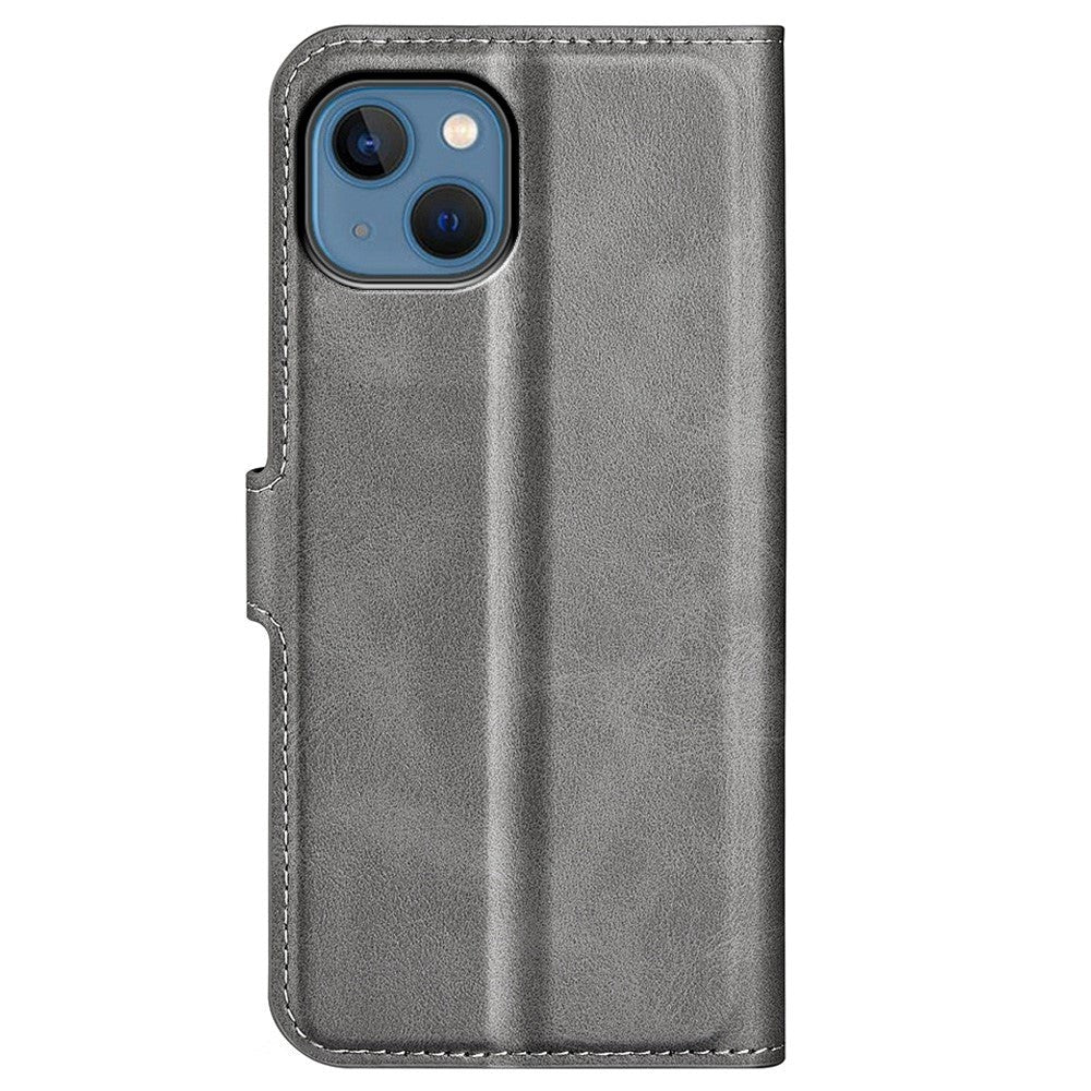 iPhone 14 Plus Leather Cover w. Card Holder & Magnetic Closure - Grey