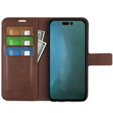 iPhone 14 Plus Leather Cover w. Card Holder & Magnetic Closure - Brown