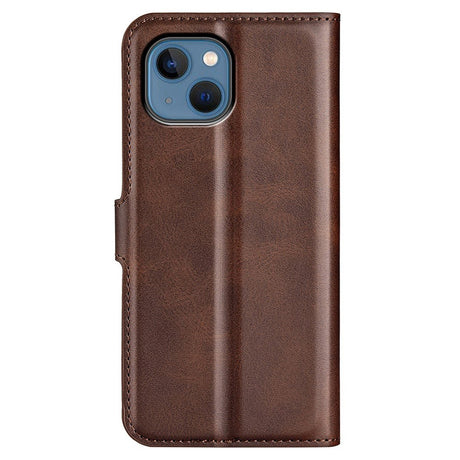 iPhone 14 Plus Leather Cover w. Card Holder & Magnetic Closure - Brown