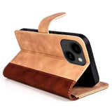 iPhone 14 Plus Leather Flip case with Card Holder - Brown / Beige