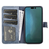 iPhone 14 Multicolored Leather Flip case with Card Holder - Blue / Grey