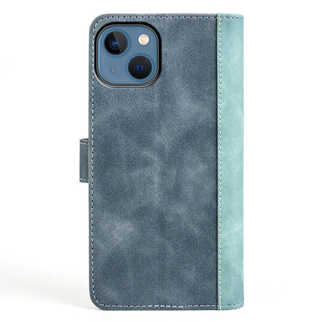 iPhone 14 Multicolored Leather Flip case with Card Holder - Blue / Grey