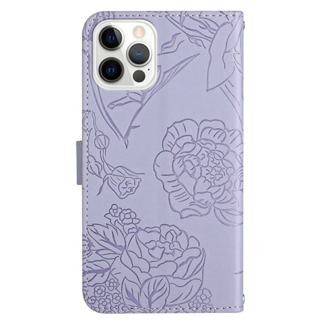 iPhone 14 Pro Max Wallet Case w. Strap - Butterfly Engraving - Purple