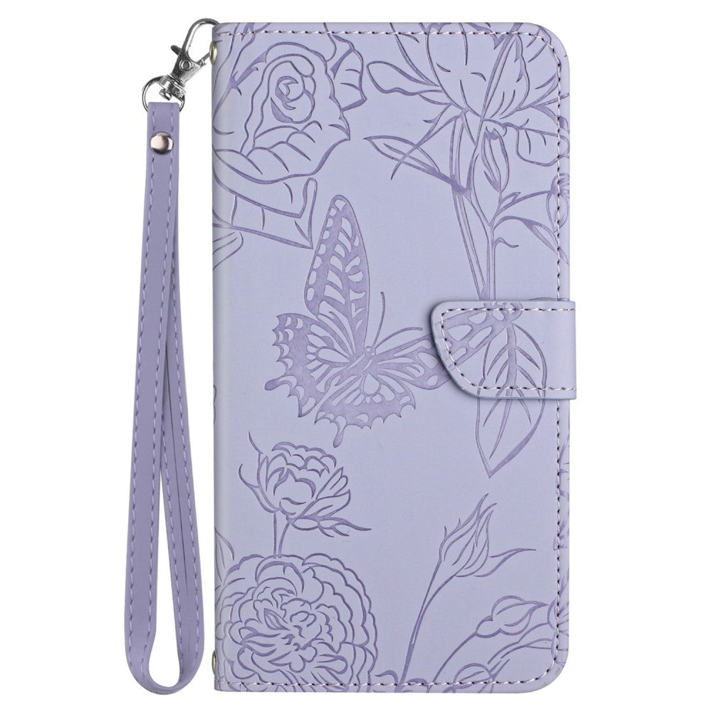 iPhone 14 Pro Max Wallet Case w. Strap - Butterfly Engraving - Purple