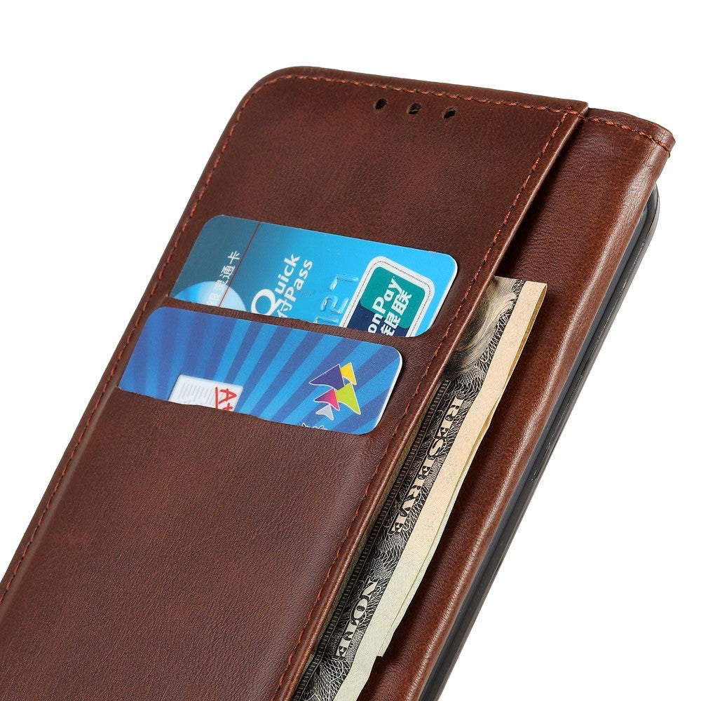 iPhone 14 Leather Wallet Case & Magnetic Lock - Dark Brown