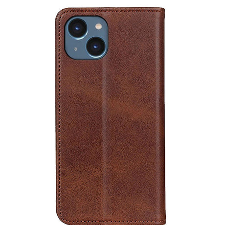 iPhone 14 Leather Wallet Case & Magnetic Lock - Dark Brown