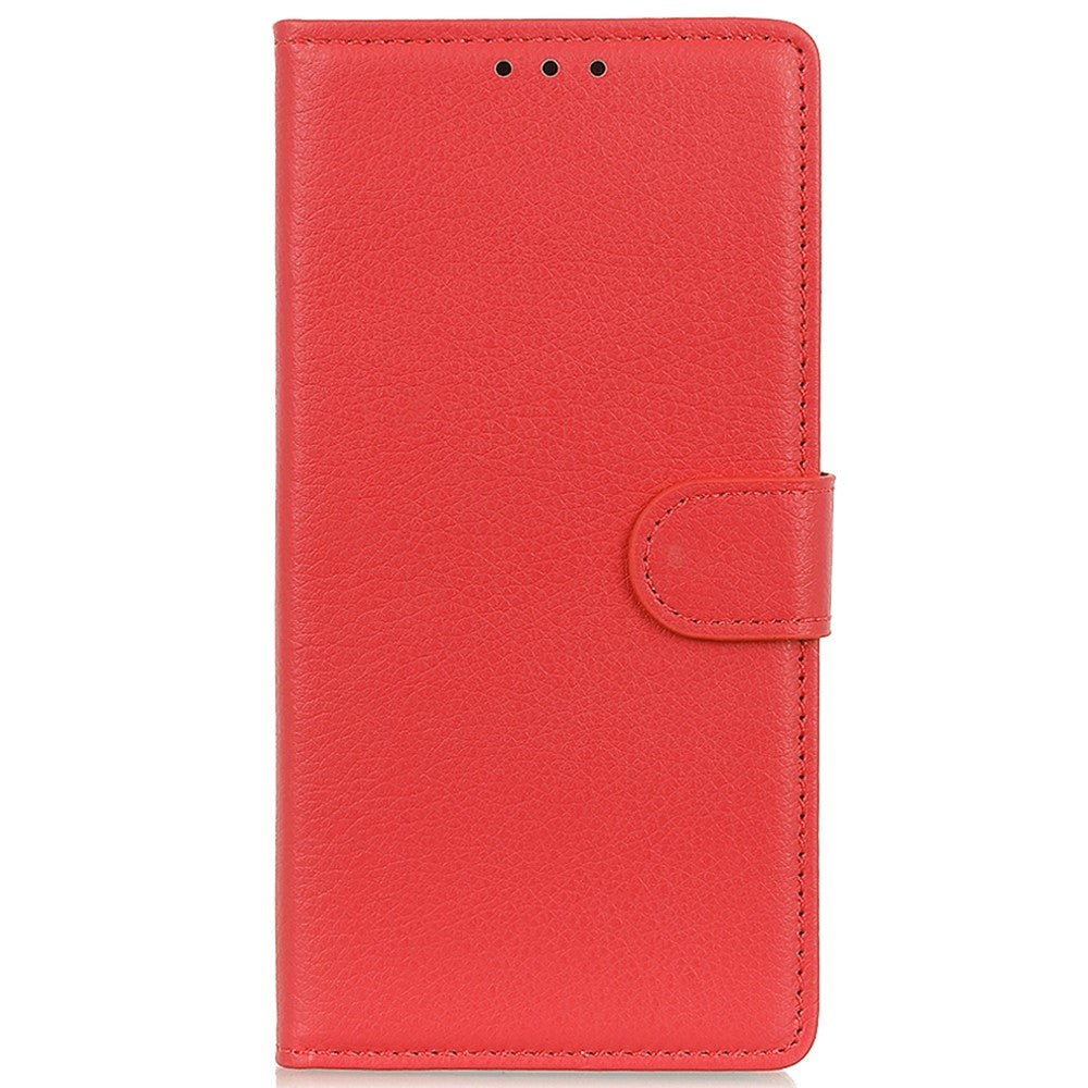 iPhone 14 Pro Litchi Leather Wallet Case & Magnetic Lock - Red