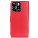 iPhone 14 Pro Litchi Leather Wallet Case & Magnetic Lock - Red