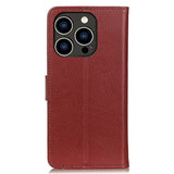 iPhone 14 Pro Litchi Leather Wallet Case & Magnetic Lock - Brown