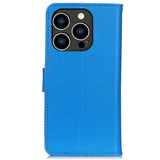 iPhone 14 Pro Litchi Leather Wallet Case & Magnetic Lock - Blue