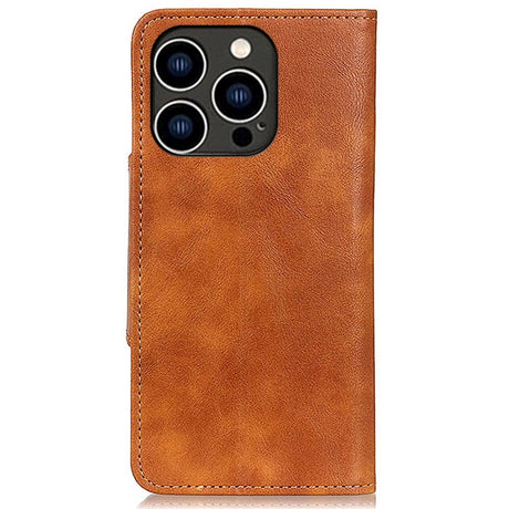 iPhone 14 Pro Leather Flip Case with Wallet - Brown